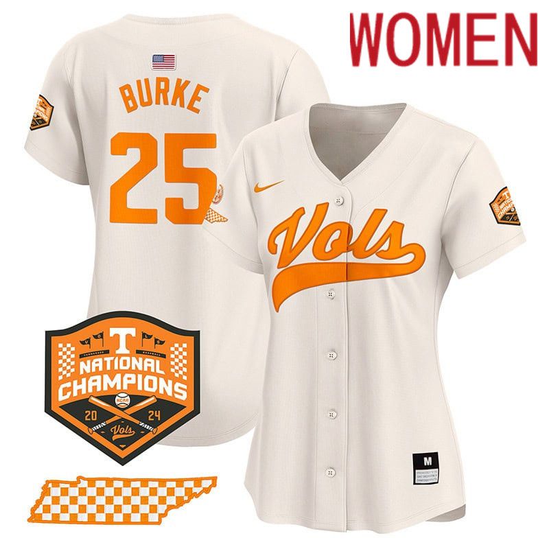 Women Tennessee Volunteers #25 Burke Cream 2024 Nike Champions Vapor Premier Limited NCAA Jersey->women nfl jersey->Women Jersey
